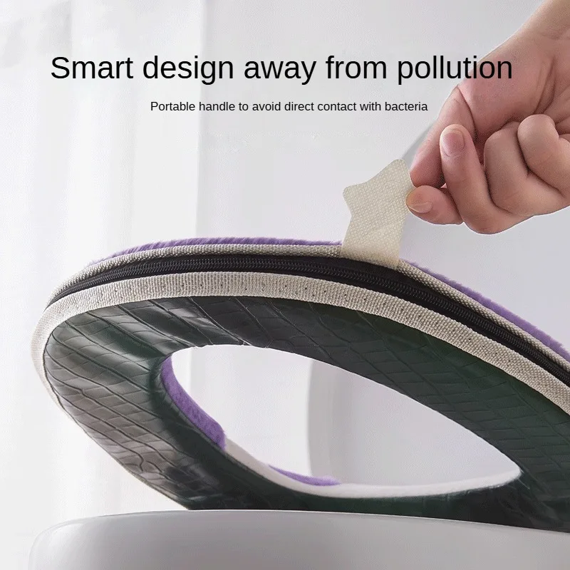 Winter home cute toilet mat thickening embroidery rabbit zipper soft toilet seat pad cover loo warm toilet seat case WC cushion 4