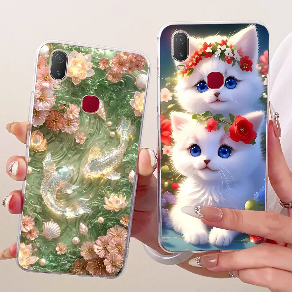 Clear Cute Cat Floral Soft Back Cover - Luxury Painted Design