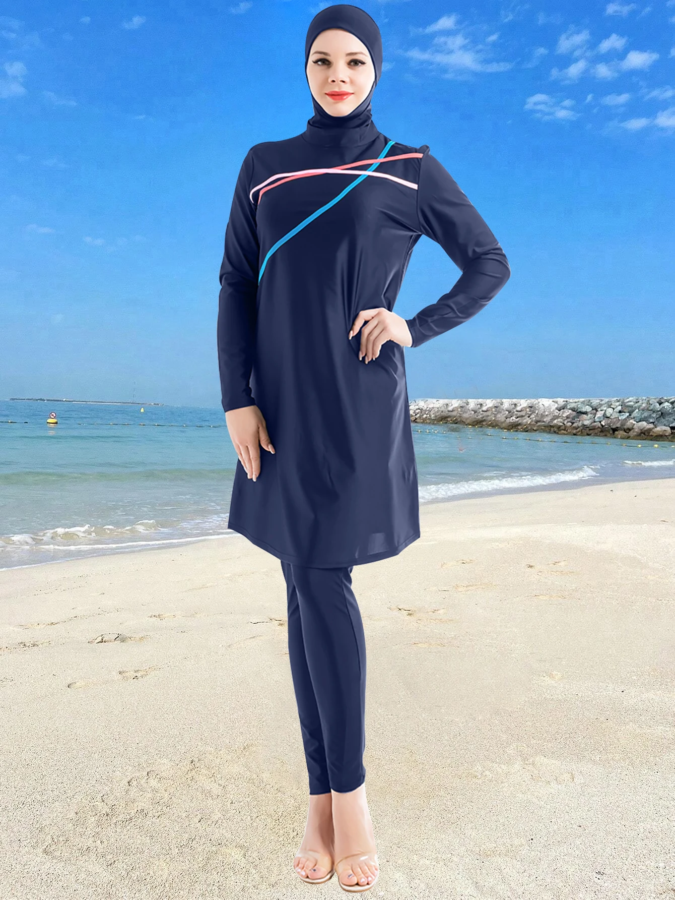 Burkini Donna Modesto A Due Pezzi - Costume Da Bagno Musulmano Con Maniche Lunghe, Controllo Pancia