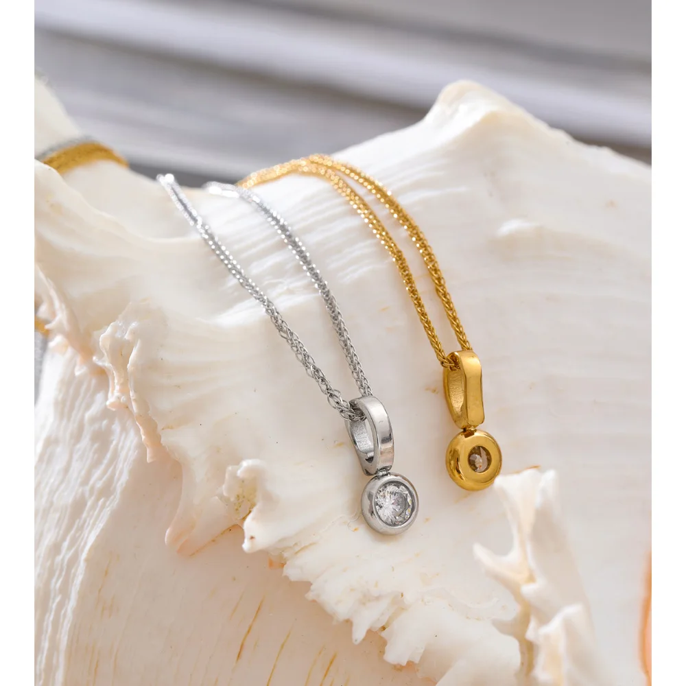 Yhpup Necklace CZ Zirconia Pendant Stainless Steel for Women