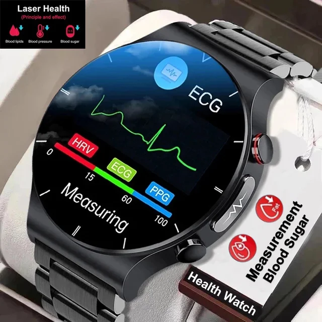 24936-43d222.jpg Montre connectée avec traitement Laser pour hommes, ECG PPG, moniteur de fréquence cardiaque et de sucre dans le sang