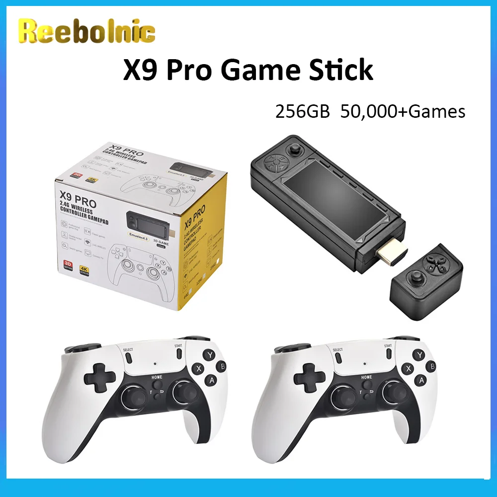 Reebolnic X9 Pro Game Stick 256G 50000+Games Installed 4K HD Output 40+Simulators Retro Video Game Console PSP PS1 Boy Gifts