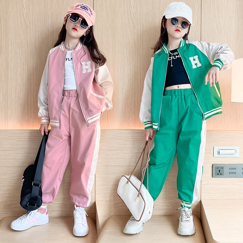 

Girls Coat+Pants Kids Suits 2PCS/Set 2023 New Arrive Spring Autumn Cotton Teenagers Tracksuit Children Clothing