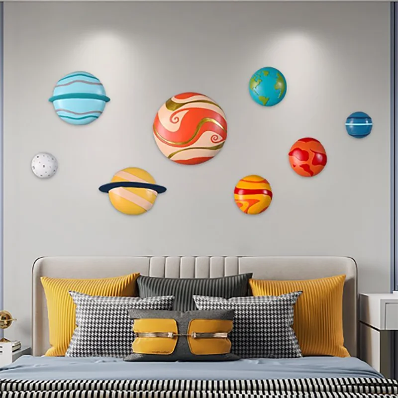 Nordic Colorful Space Planet Resin Wall Decoration Items Kindergarten Children's Room Wall Accessories Cafe Office Sticker