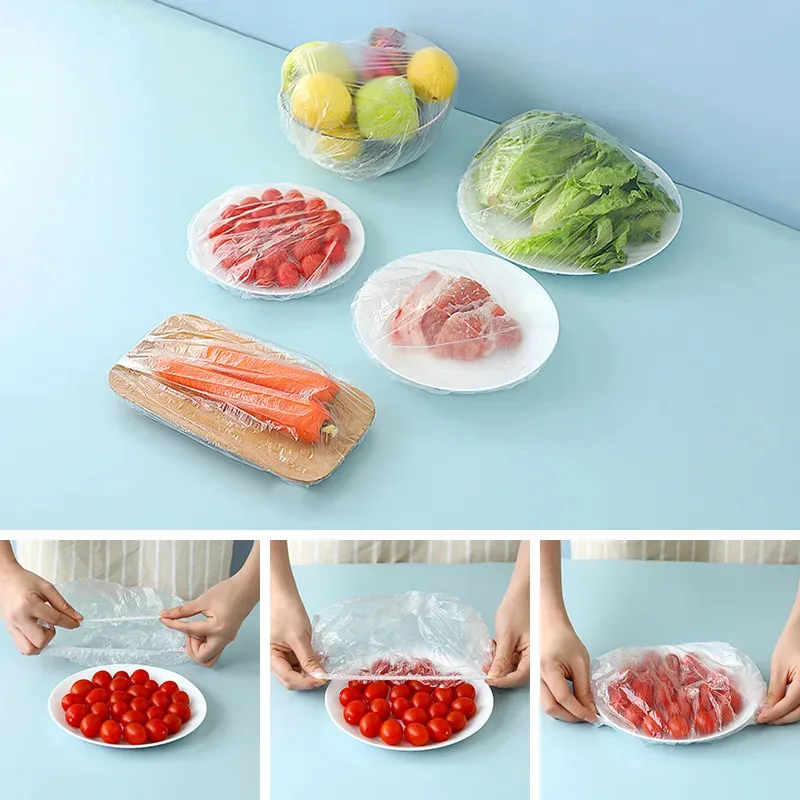 50/100/200/300Pcs Disposable Cling Film Cover Kitchen Fruit Plastic Fresh-Keeping For Food Bread Storage And Outdoor Picnics 4