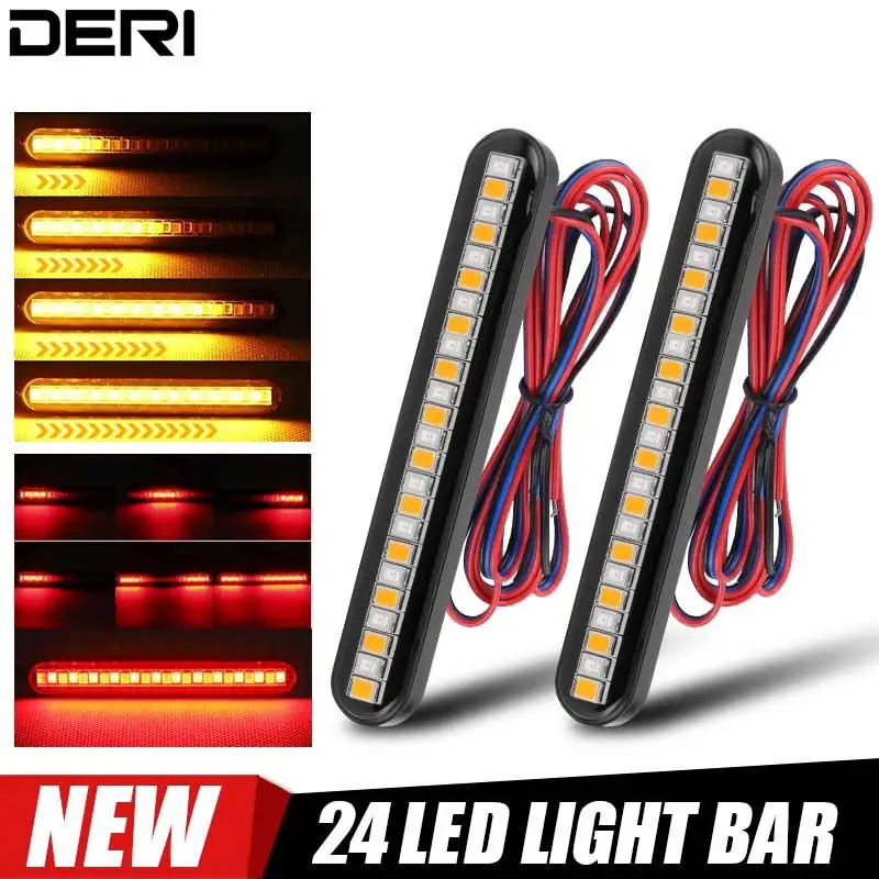 24Leds Motorbike Turn Signal Light Strip Amber Flowing Red Startup Effect Brake Indicator Taillight 100cm For Scooter Motorcross