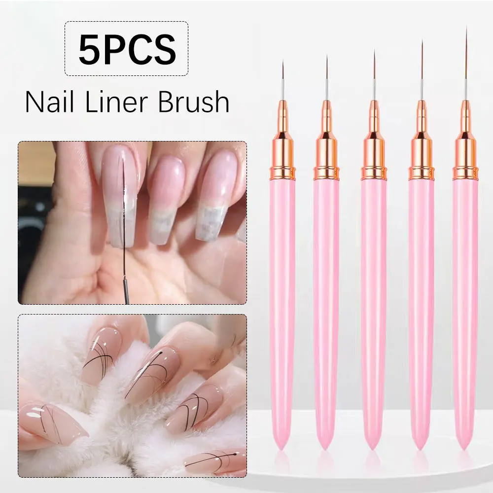 5pcs Nail Art Liner Brushes Set Elongated Lines Striping Drawing UV Gel Painting Nail Design Pen Professional Manicure Tool