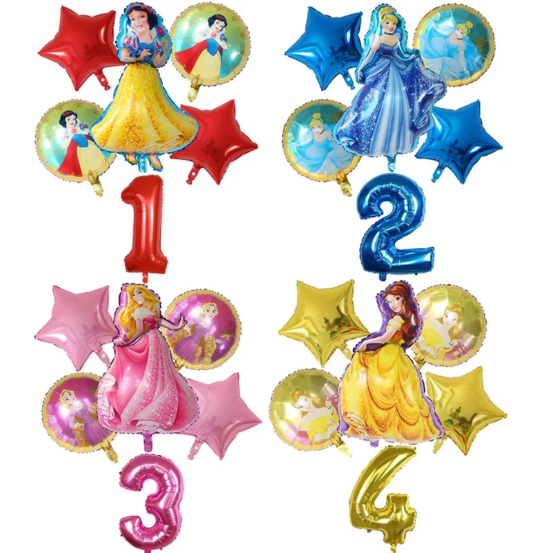

6pcs Elsa Anna Belle Snow White Cinderella Princess Foil Helium Balloons Birthday Party Decoration Baby Shower Kids Toys Globos