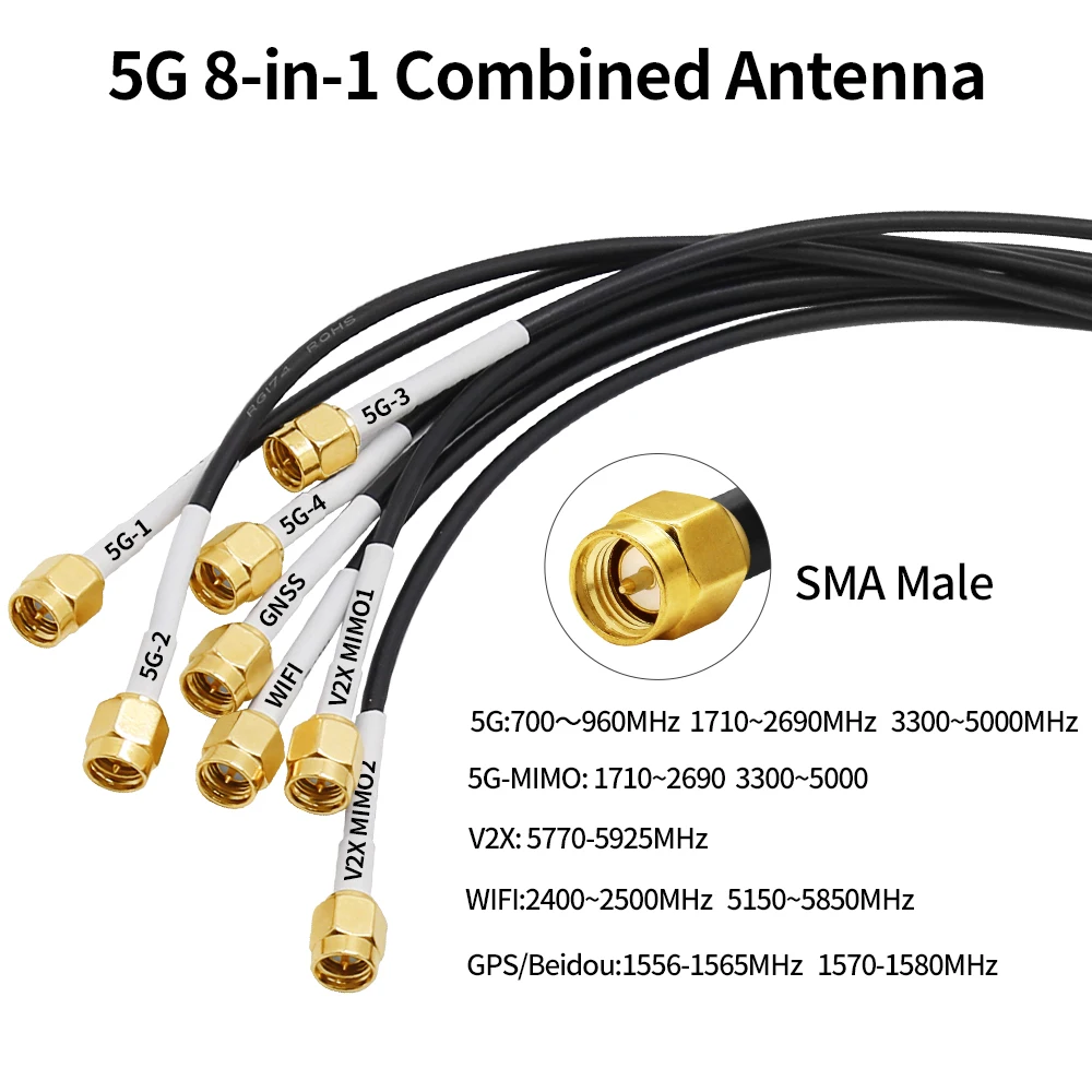 8 In 1 Combine Antenna 5G 4G LTE MIMO V2X Wifi GPS GNSS Multi-Band Vehicles Machine Aerial