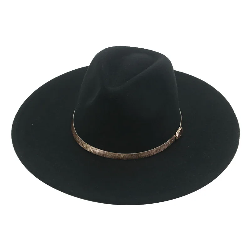 Fedoras Hat Hats for Women Panama Wide Brim 9.5cm Men Women Luxury Belt Band Formal Wedding Church Felted Hat Sombreros De Mujer wide brim fedora