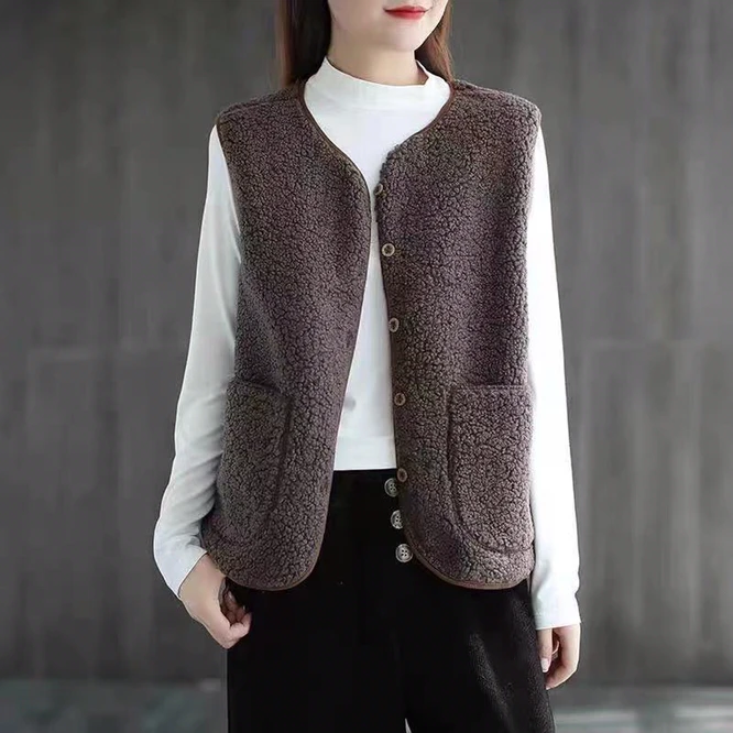 down coat women 2021 Autumn Winter Women's Vest Lamb Wool Korean Version Versatile Imitation Fur One Short Girls' Button Vest  Coat Casual Beige down coat women