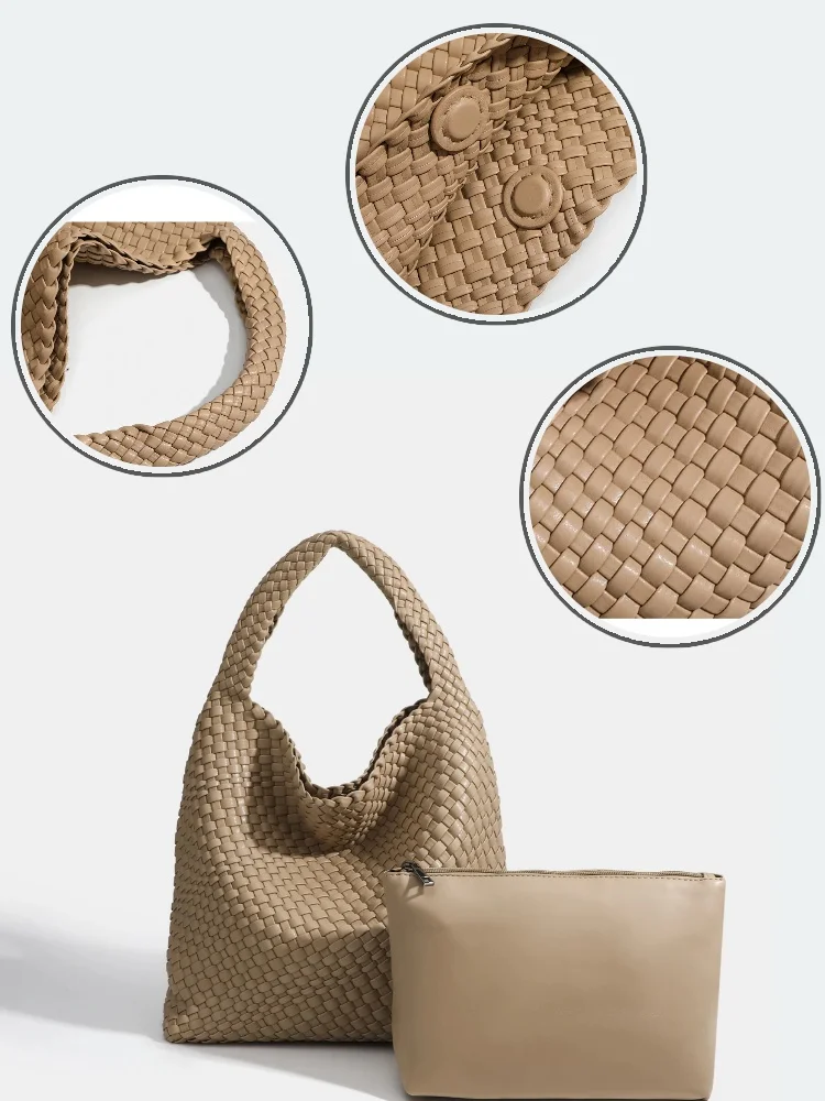 Borse Tote tessute per donna borsa Tote in morbida pelle borse da donna tessute borsa a tracolla estiva borsa con manico superiore di grande capacità - immagine 6