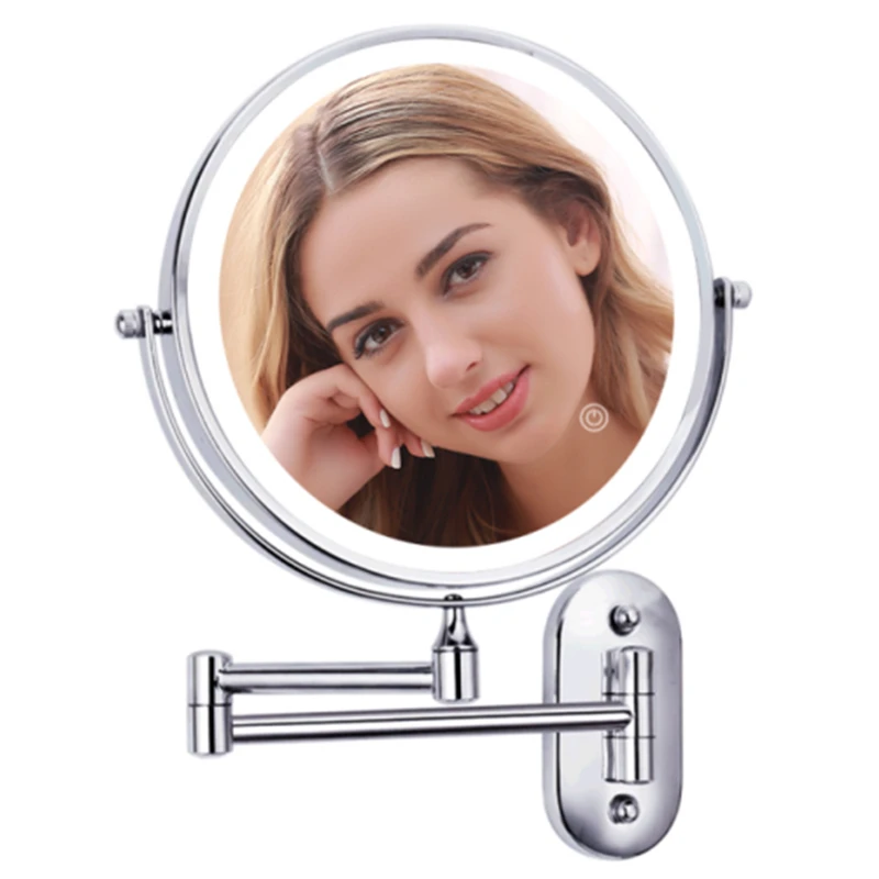 

Bathroom mirror folding free punching hotel bathroom makeup mirror wall hanging retractable double-sided led beauty mirror