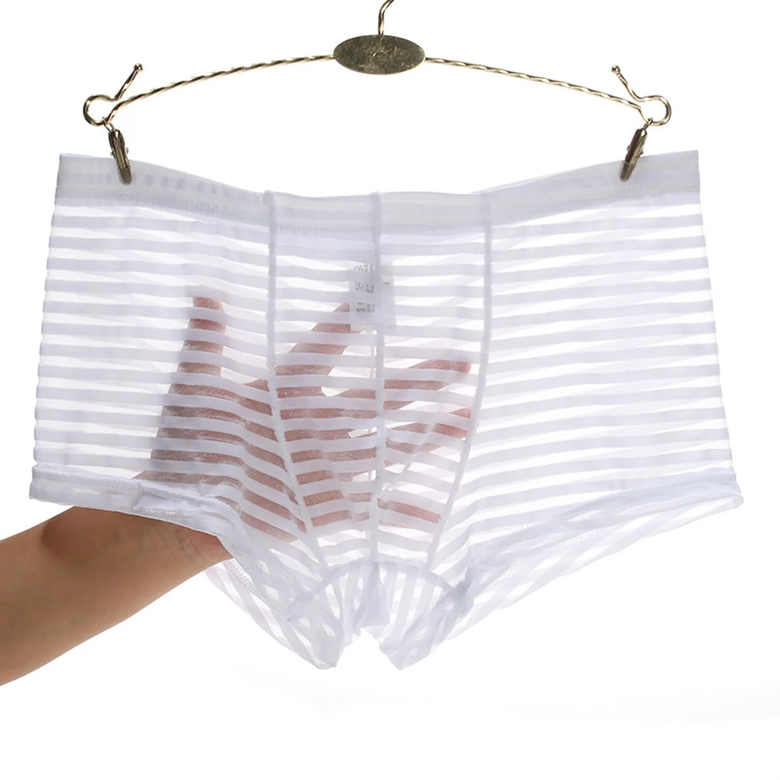 

Transparent Ice Silk Boxer Shorts Mens Mesh Solid Stripe Pouch Underwear Breathable Slip Sports Briefs Underpants Calzoncillos