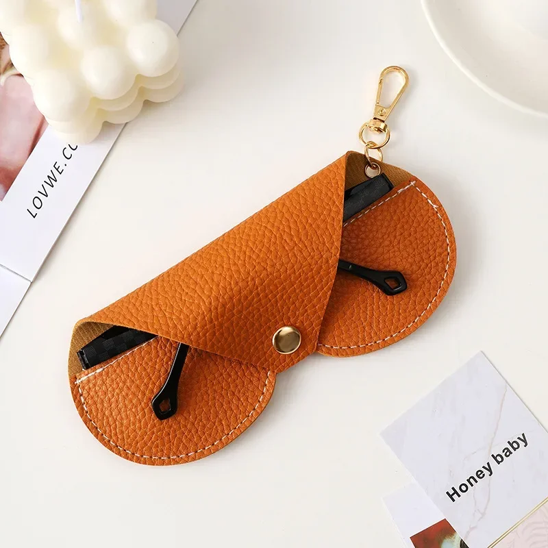 Cute Hanging PU Leather Sunglasses Reading Glasses Storage Bag Litchi Embossed Portable Travel Eyewear Holder