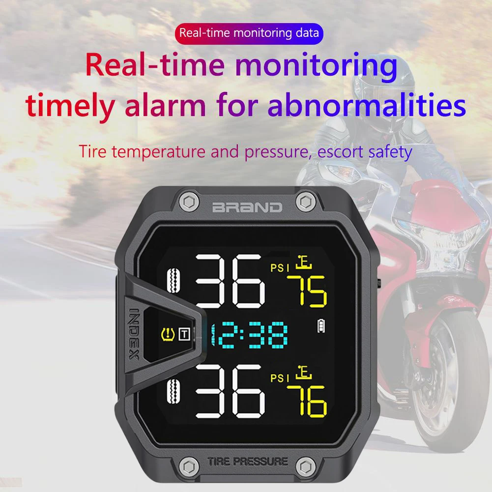 Motorcycle TPMS Tire Pressure Monitoring Alarm System LCD Display Wireless Tire Pressure Monitoring System Motorcycle 0.1~6.0bar