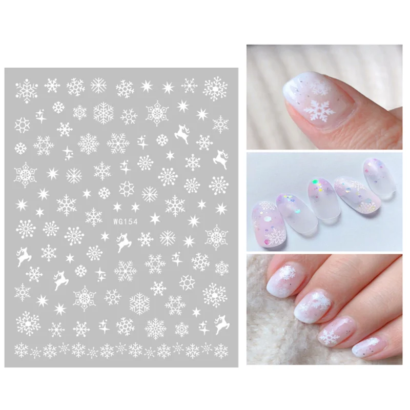 

10PCS Christmas Nail Art Sticker White Snowflake Nail Art Deco Decal Elk Line 3D Self-adhesive nail polish slider stamps
