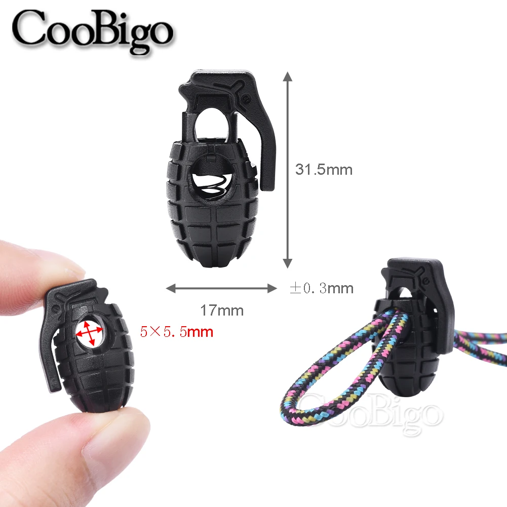 12pcs Plastic Spring Cord Lock Grenade Toggle Clip Stoppers For Drawstring Paracord Rope Shoelace Sportswear Bag DIY Accessories