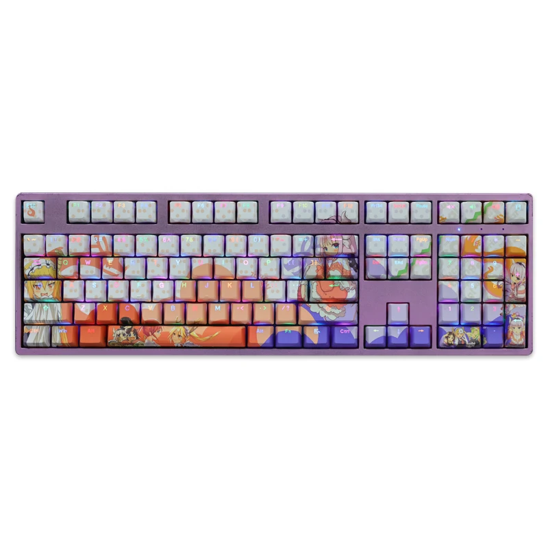 Chaves Conjunto Lados Pbt Tintura Subbed Keycaps Anime dos Desenhos Animados Gaming Key Caps Backlit Keycap para Miss Kobayashi Dragão Maid 108 - Imagem 4