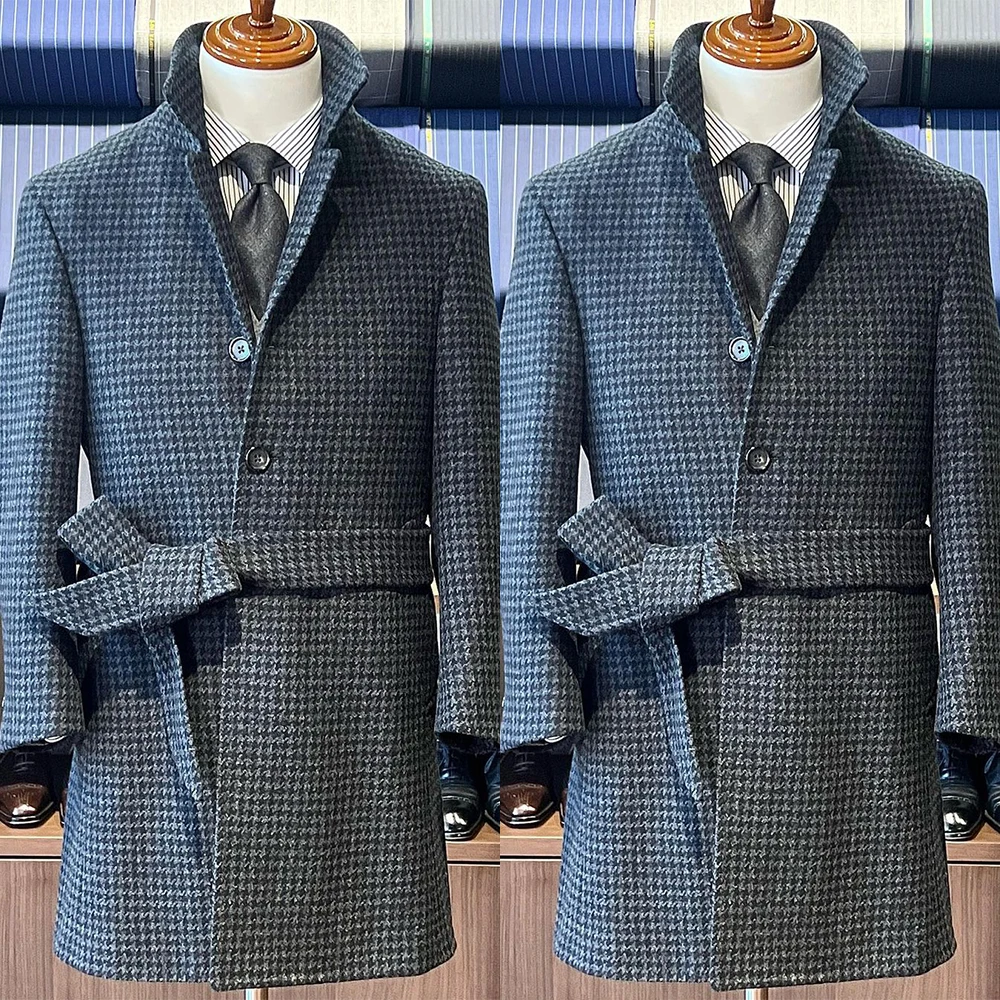 Houndstooth Coat Men Suit Tailor Made One Piece Overcoat Single ...