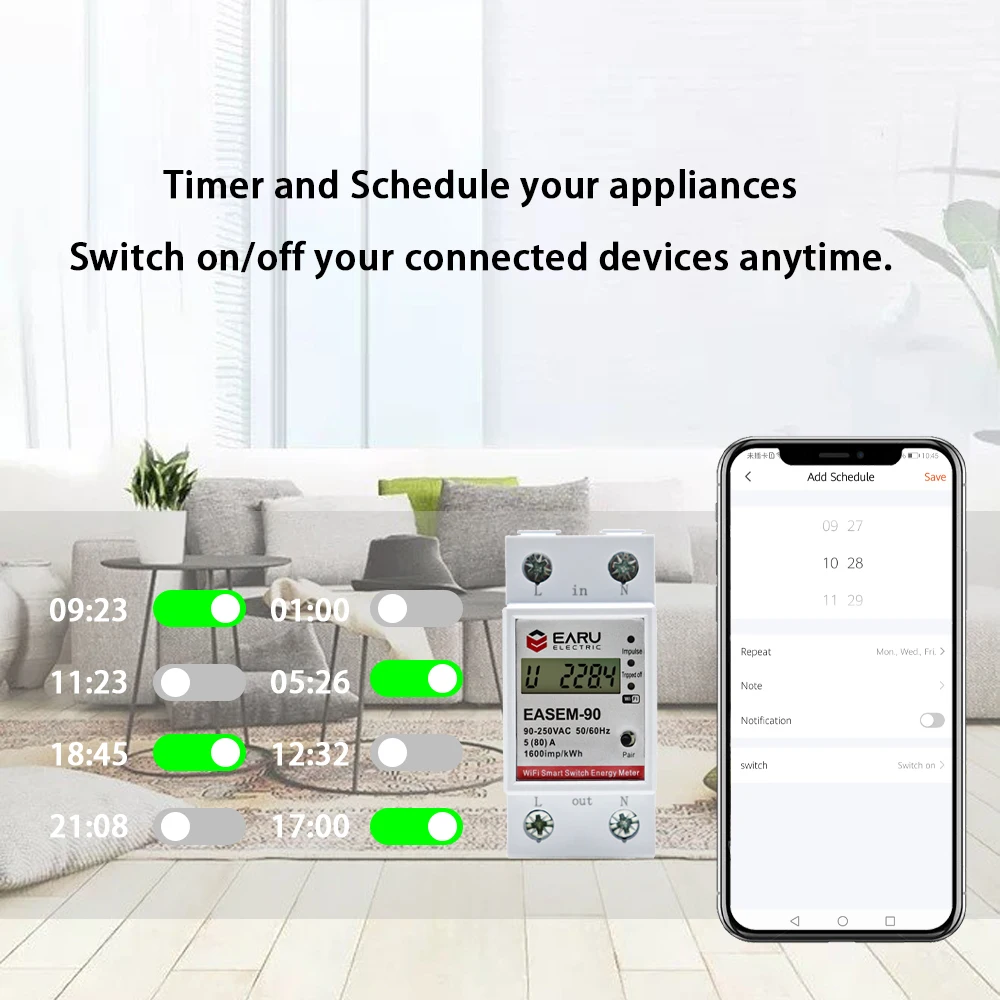 WiFi Smart Power Energy Meter Consumption kWh Voltmeter 90-250V Din Rail Remote Control Switch Smart Life Tuya Alexa Google Home