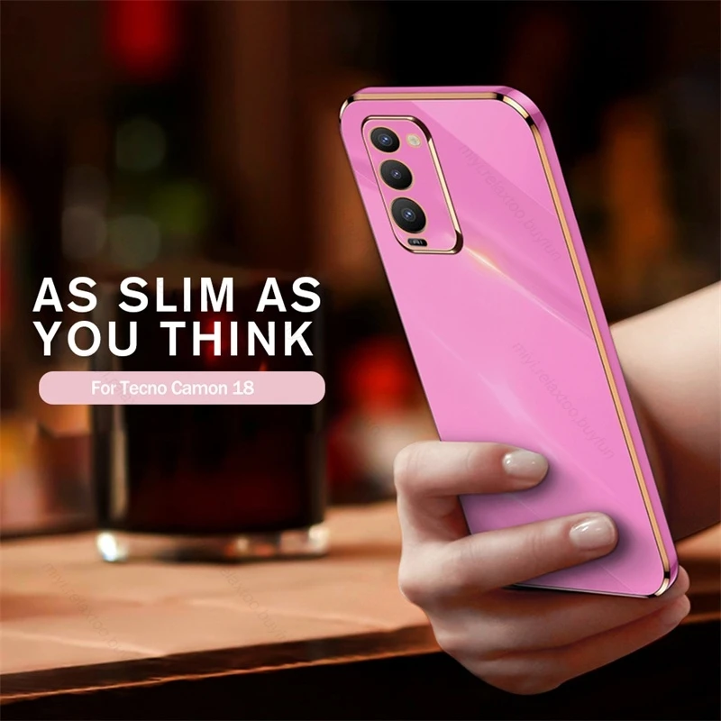 Para Tecno Camon 18 Estojo de Luxo Chapeamento Straight Edge TPU Soft Cover Para Tecno Camon18 Camon 18 18T 18P Câmera À Prova de Choque_voghion.com