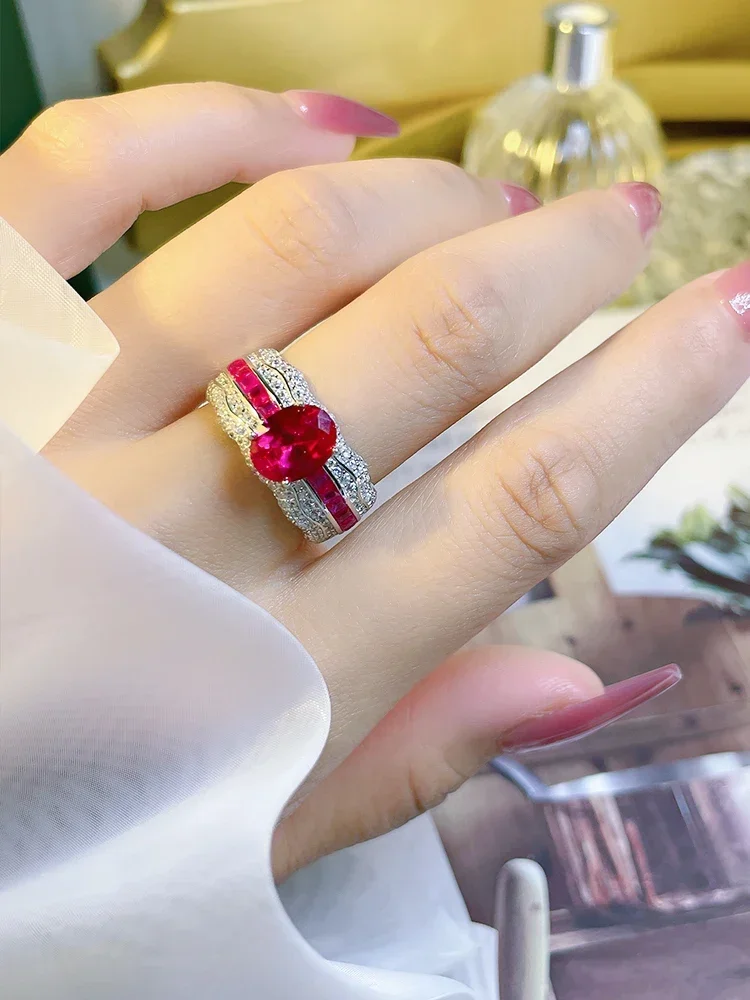 Advanced Colorful Treasure Egg 925 Silver Ring Set with High Carbon Diamond Versatile Style Engagement Jewelry for Women
