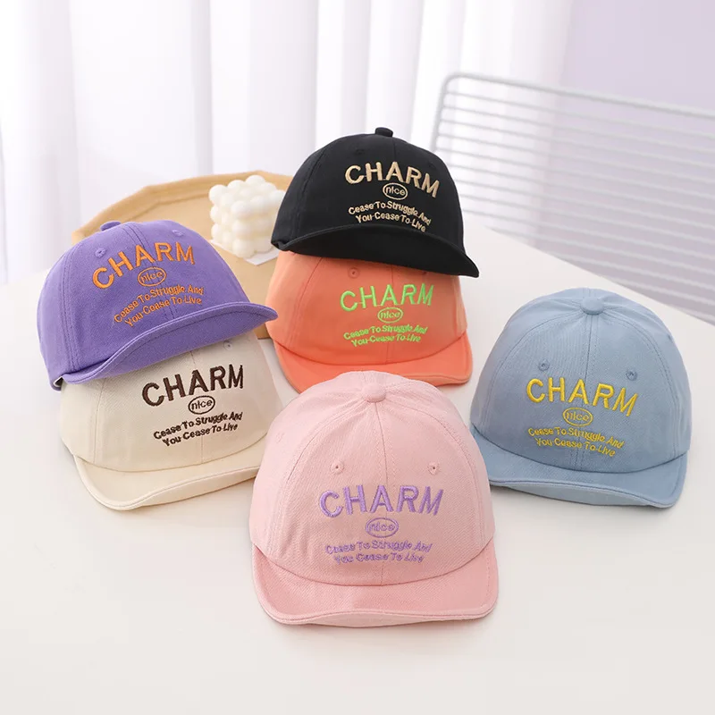 

Summer Baby Baseball Caps Letter Embroidery Sun Hats for Infant Girl Boy Korean Solid Color Soft Brim Kids Peaked Caps 6-20M