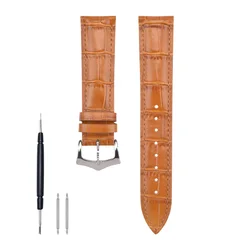 Premium Genuine Leather Bamboo Pattern Watch Strap - Soft, Breathable, Calfskin Replacement Band - 18mm (Light Brown)