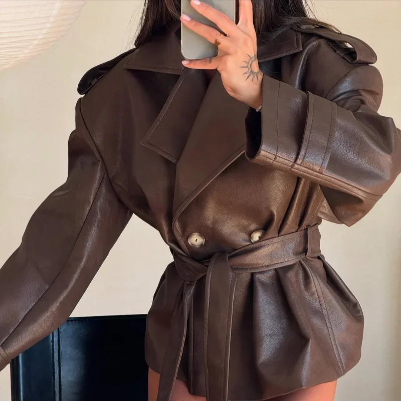 Brown Lace-Up Leather Jacket