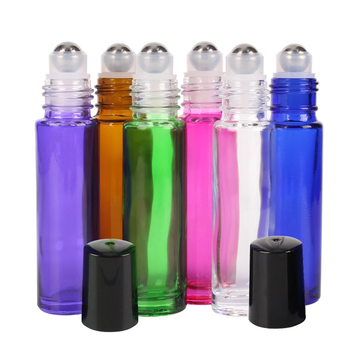 

6/12/24pcs 10ml Glass Roll on Bottle Empty Vials with Stainless Steel Roller Ball for Essential Oils Perfume 6 Colors U-pick