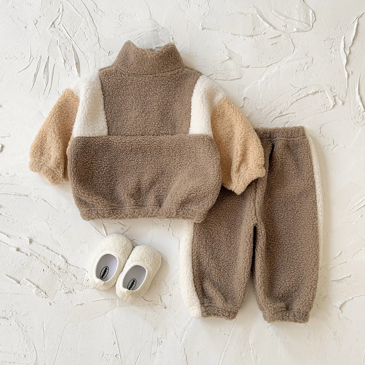 Mode Kleinkind Baby Jungen Mädchen Winterkleidung Sets Kinder Lamm Samt Reißverschluss Pullover Hosen 2Pcs Anzüge – Detail 2