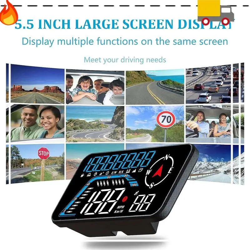 G12 HUD Head-Up Display GPS Car Display Speeding Alarm Driving Speed Universal Black Easy To Use