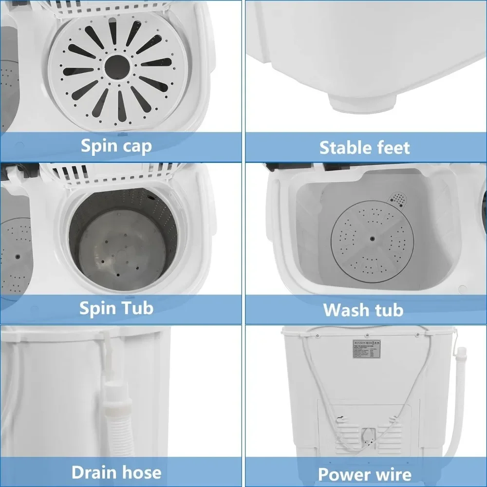 15LBS Portable Washing Machine, Electric Twin Tub Washer with Washer(9lbs) & Spiner(6lbs) & Pump Draining, for Home Camping Dorm 5