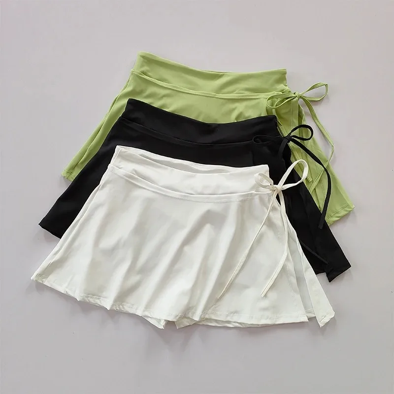 

Sports Yoga Skirt Badminton Tennis Skirt Pants Half-body Quick Drying Pocket Skirt Side Split Strap Pants for Outwear