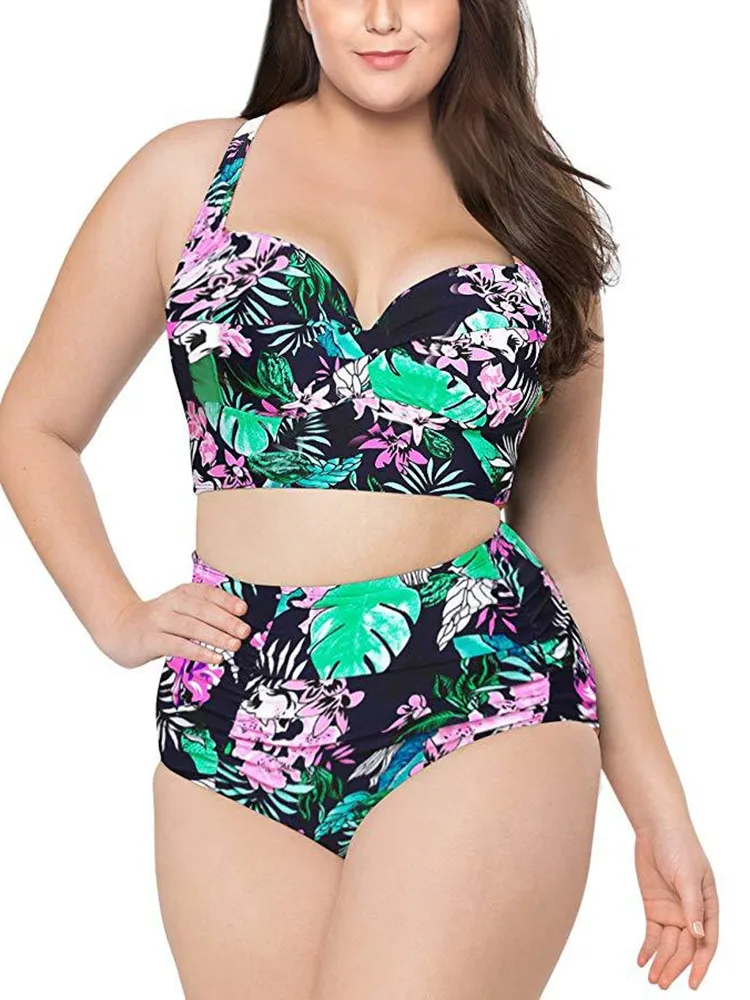 Women Swimwear High Waist Bikini 2-Piece Swimsuit Beachwear Bathing Suit Plus Size 5XL