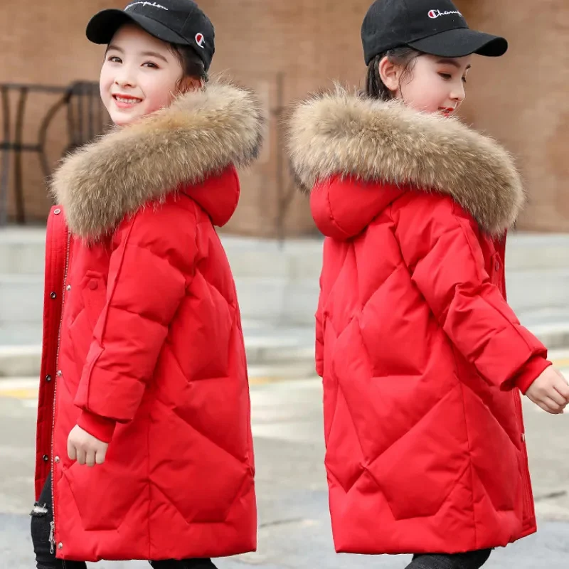 

Girls Winter Jacket Overalls Warm Clothes Kids Fur Coat Teenage Down Cotton Children Clothing Parkas Outerwear & Coats 4-13Years