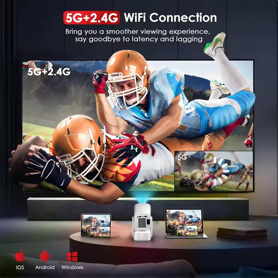 카이아쿠아 K6 맥스 미니 프로젝터 4K DLP 스마트 와이파이 안드로이드 11.0 LED 1080P 야외 홈시어터 프로젝터 (마이크 내장, 노래방 기능 포함)