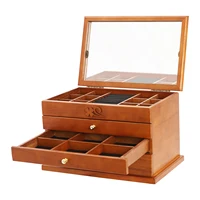 Sturdy Jewelry Box, 3 Pull-Out Drawers, 4 Tiers, Removable Lattice, Large Capacity, Sycamore Wood, Perfect Gift for Women 2