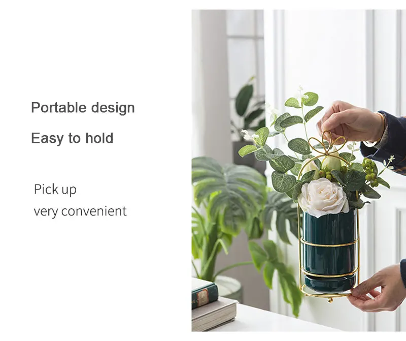 Description Picture 6 of itemNordic ins green ceramic succulent plant pot with tray living room desktop dried flower container home decoration