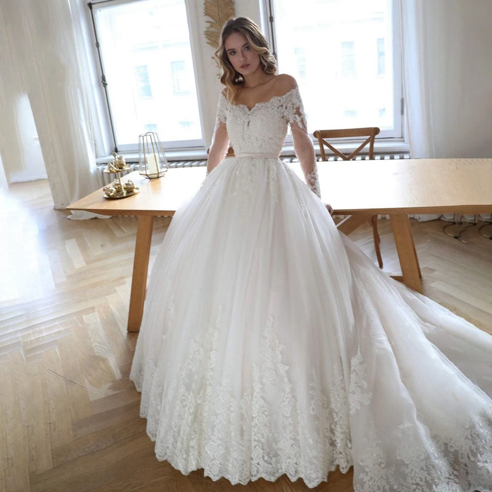 Maßgeschneiderte luxuriöse elfenbeinfarbene schulterfreie Brautkleider 2026 Prinzessin Sweetheart Spitzenapplikationen Brautkleider Vestido De Novia – Detail 4