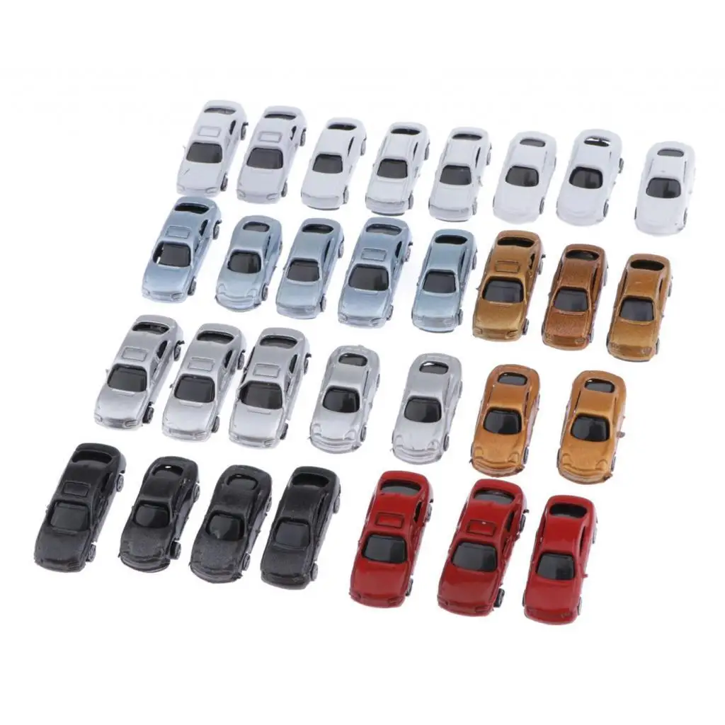 30pcs Painted Model Cars Building Train Miniature Parking Scenery Street Layout