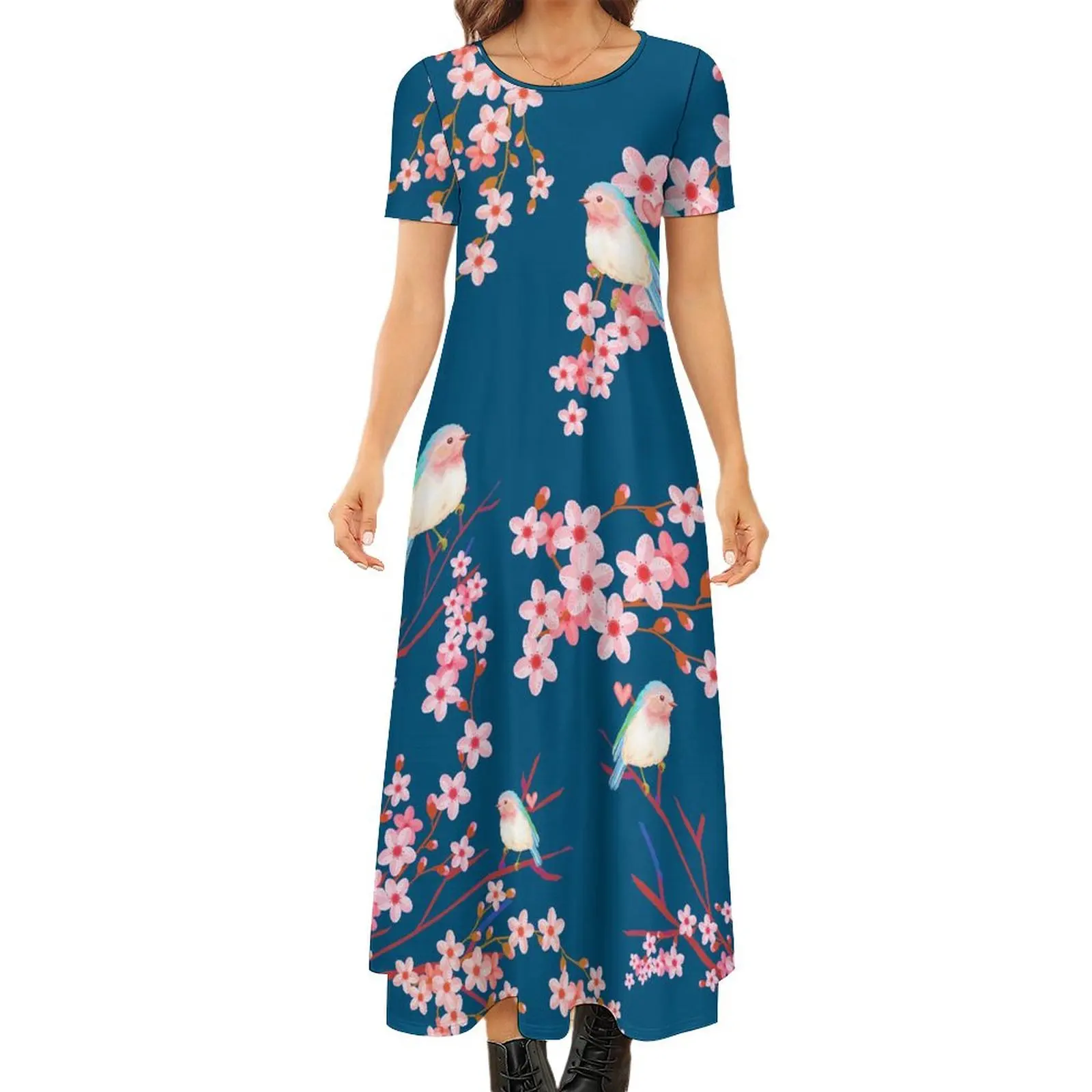 

New Island Style Design Floral Pattern Short Sleeved Dress Tailored For Polynesian Women'S Elegant Long Dress