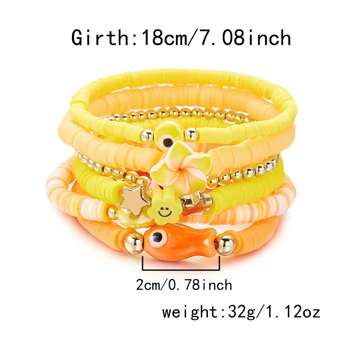 Weiche Polymer-Ton-Blumen-Keramik-Fisch-Herz-Böser-Blick-Armbänder für Damen und Herren – Sommerliche florale gestapelte Armreifen für Strandurlaub und Schmuck – Detail 29