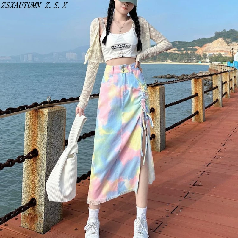 

Fashion High Waist Jeans Skirt for Women Spring Summer Hot Girl A-line Split Hip Wrap Skirt Vintage All-Match Fish Tail Skirts