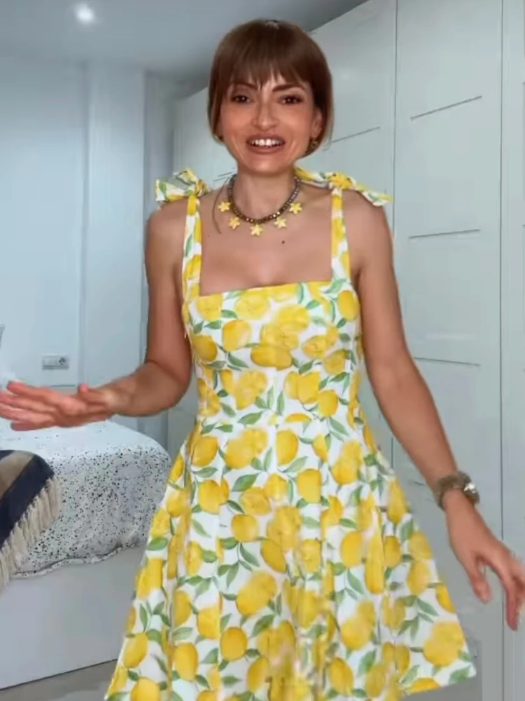 

Мини-платье женское из смеси льна, на бретельках, с принтом, ТРАПЕЦИЕВИДНОЕ пляжное облегающее винтажное праздничное платье на шнуровке, лето