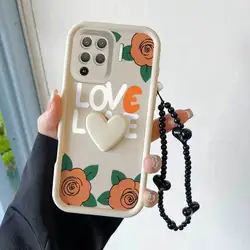 Cartoon Rose Phone Case Set with Lanyard and Craft Embellishments - 3 Piece Set for OPPO RENO5 PRO 5G (WHITE)