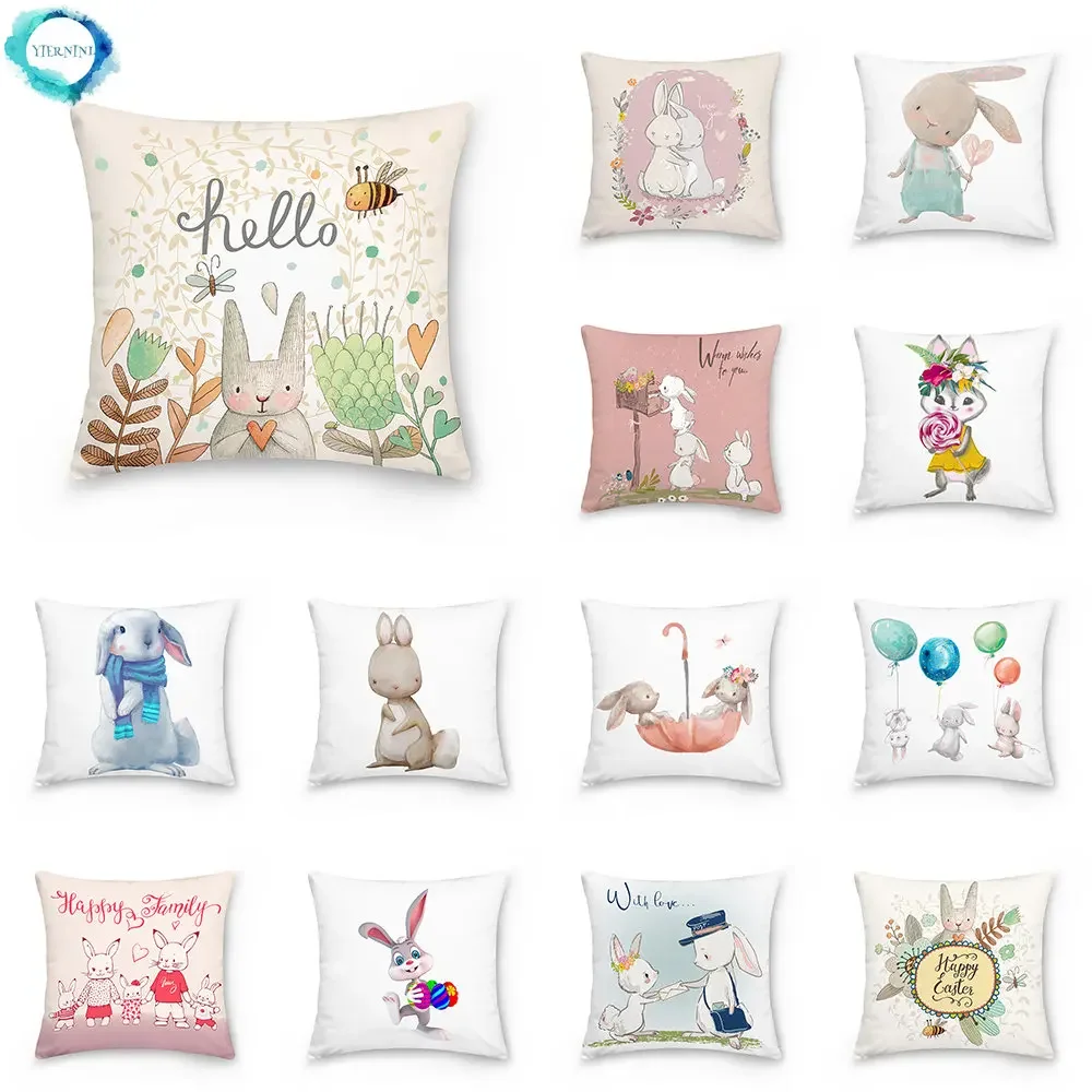 

Easter Decorative Cushion Cover Pillow Case Rabbit Bunny Printed Polyester Throw Pillow Decor for Home Decor Sofa Pillowcase