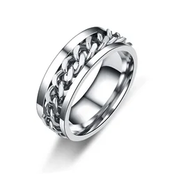 Elegant Titanium Steel Multifunctional Spinner Chain Ring - 8 (Silver)