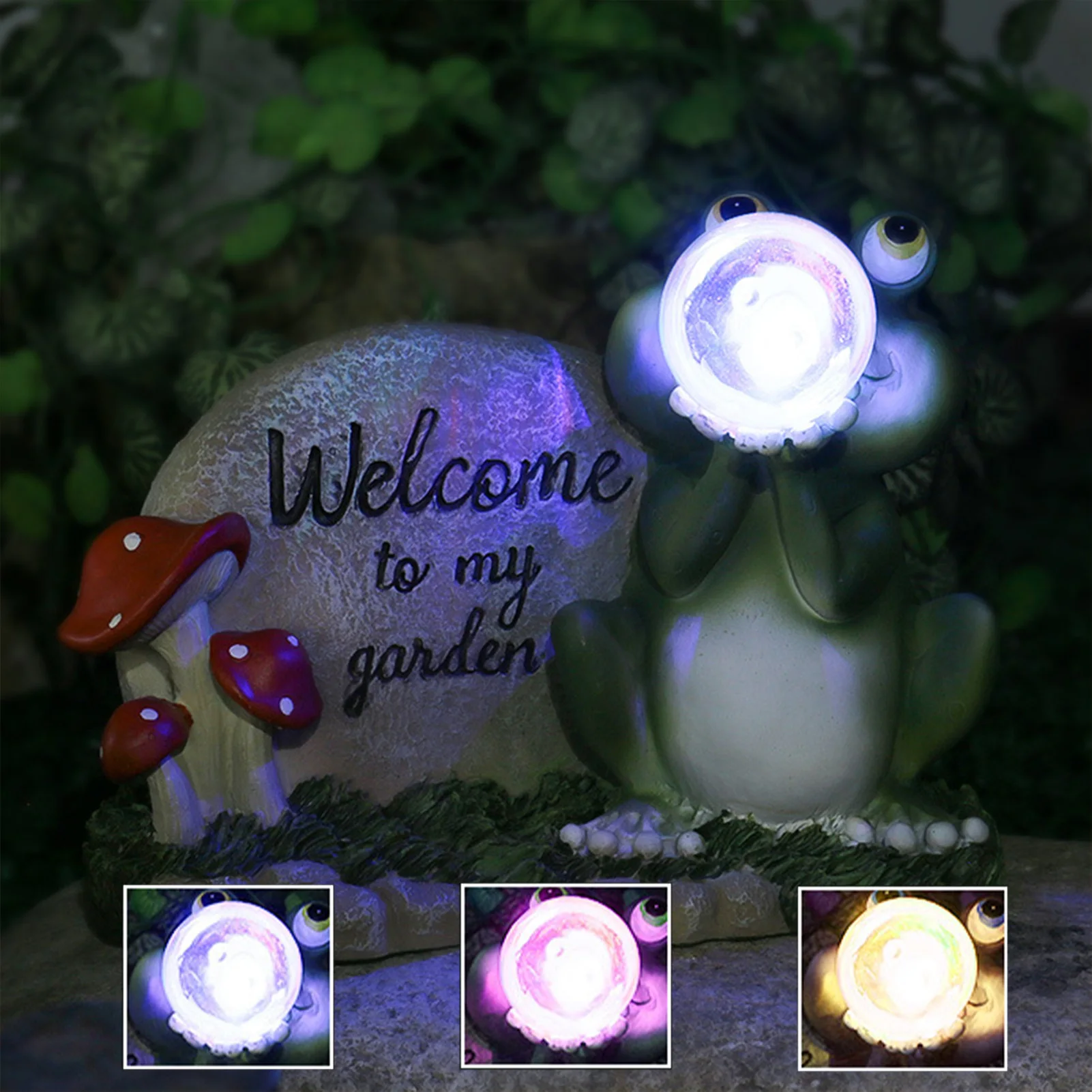 

Frog Garden Solar Light Creative Garden Lamp Ornaments Resin Frogs Statue Blowing Bubbles Welcome Sign Outdoor Indoor Decoration